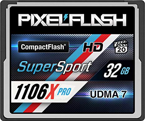 PixelFlash 32 GB SuperSport CompactFlash Memory Card 1106X Pro Fast Transfer Speeds up to 167MB/s for Photo and Video Storage
