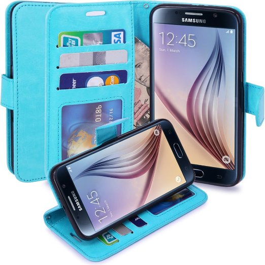 S6 Case, LK Galaxy S6 Wallet Case, Luxury PU Leather Case Flip Cover with Card Slots & Stand For Samsung Galaxy S6, SKY BLUE