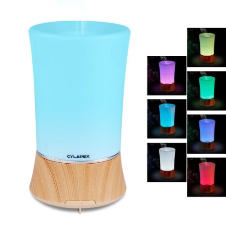 CYLAPEX 150ml Essential Oil Diffuser for Aromatherapy, Ultrasonic Cool Mist Aroma Humidifier with LED Multi-Color Light and Waterless Auto Shut-Off, Wood Grain Base