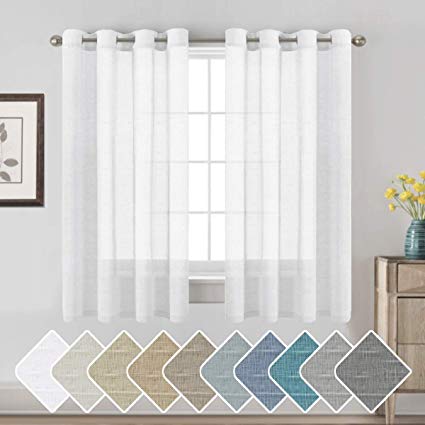 Nickel Grommet Linen Sheer Curtains - 2 Pieces, Beautiful, Elegant, Natural Light Flow, Rich Quality Material, Highly Durable Curtain Panels for Bedroom / Living Room (52"W x 63"L, White)