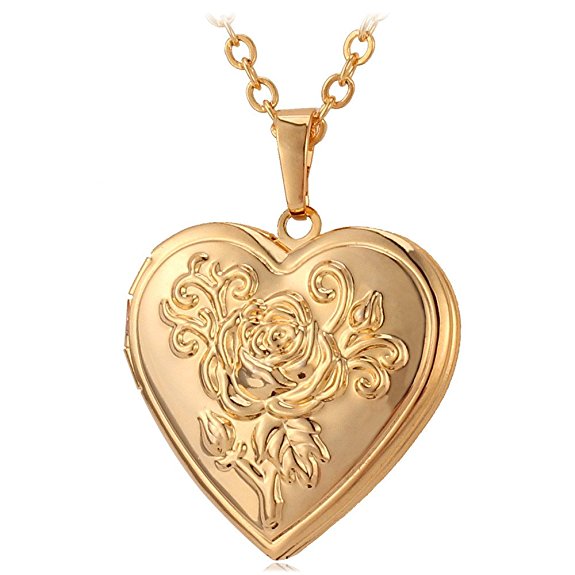 Heart Shaped Photo Locket Pendant Women Fashion Jewelry 18K Gold Plated Necklace