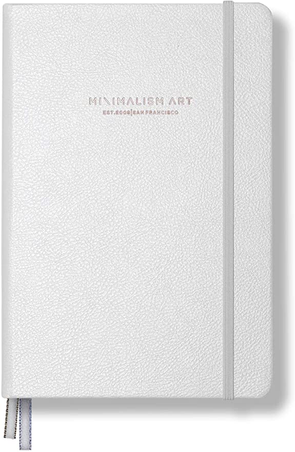 Minimalism Art, Premium Hard Cover Notebook Journal, Plain Blank Page, 234 Numbered Pages, Gusseted Pocket, Ribbon Bookmark, Extra Thick Ink-Proof Paper 120gsm, Composition B5 7.6"x10" (Large, White)