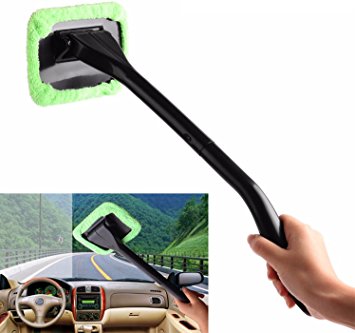 GPCT Windshield Auto Glass Cleaner W/ Long Handle [Microfiber] Wiper for Car, Truck, SUV, Vehicle. Removes Dirt, Dust, & Fingerprints. Comes W/ FREE Water Sprayer & Extra Microfiber Bonnet! (Green)