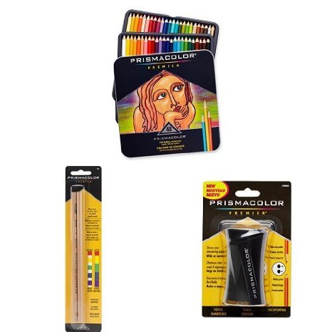 Prismacolor Premier Soft Core Colored Pencil Set of 48 Assorted Colors with Blender Pencil and Pencil Sharpener