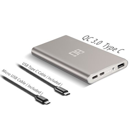 Eighty Plus 10000mAh USB Type C 5V 3A Output Quick Charge 3.0 5V 9V 12V Li Polymer Slim Power Bank For Phones Tablets MacBook and More Color Space Grey