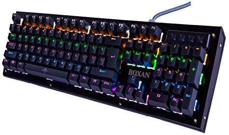 BOXAN 104 Key Backlit Mechanical Keyboard, Waterproof USB Wired Computer Gaming Keyboard for PC & Mac with Blue Switch - Black (NOT RGB)