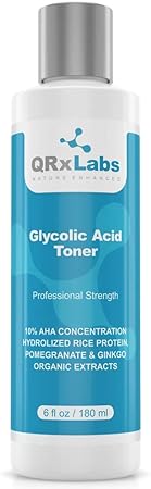 QRxLabs Glycolic Acid Toner - Professional Exfoliating Anti-Aging Toning Solution With 10% Aha, Witch Hazel, Hydrolyzed Rice Protein And Pomegranate & Ginkgo Biloba Extracts - 1 Bottle Of 6 Fl Oz