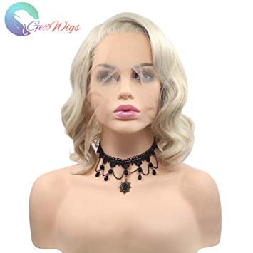 GEX Short Wavy Lace Front Wigs Blonde Synthetic Wig Glueless for Women Heat Resistant Fiber Hair
