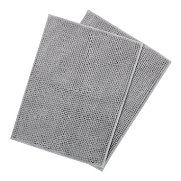 Lifewit 2 Pack 17.7"x 23.6" Bath Mat Non Slip Microfiber Shaggy Chenille Bath Rugs Bathroom Shower Mats Rug Grey