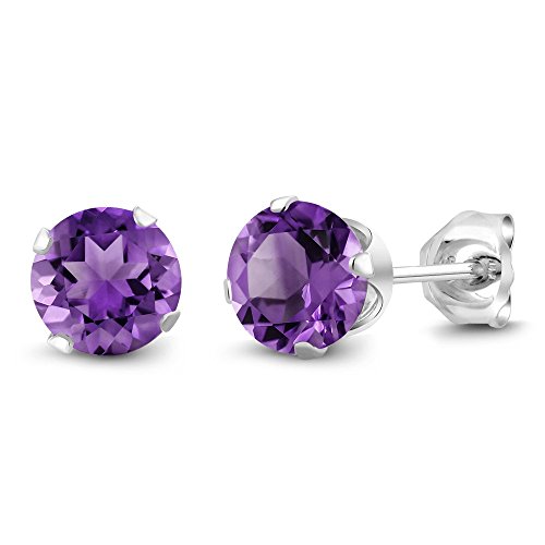 1.00 Ct Round 5mm Purple Amethyst Gemstone Birthstone 925 Sterling Silver Stud Women's Earrings