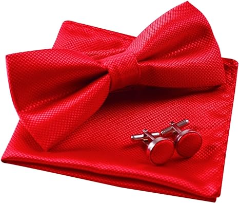 Alizeal Mens Solid Color Mini Squares Formal Banded Pre-tied Bow Ties, Pocket Square, Cufflinks Set Wedding Party Business