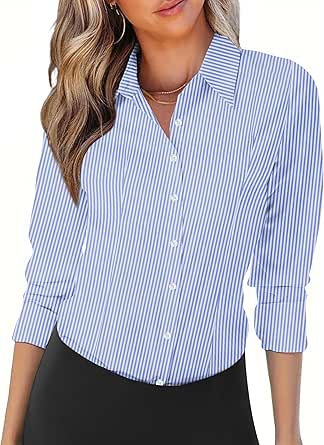 Zeagoo Womens Button Down Shirts Long Sleeve V Neck Tops Wrinkle Free Collared Work Office Solid Blouses Corset Tops