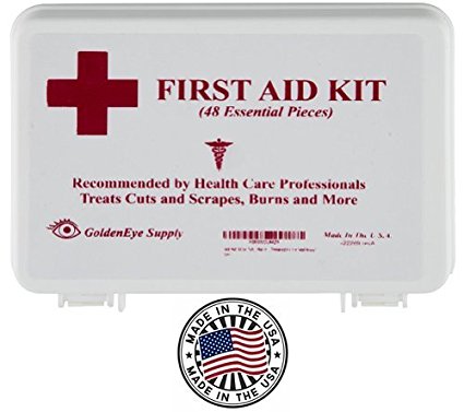 Basic 48 Piece Family First Aid Kit with Primary Supplies for Auto, Home, Car, Office, Vehicle, Motorcycle, Hiking, Backpack, Boat, Kayak, Roadside Travel Emergency, Treats Minor Cuts, Scrapes & Burns