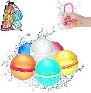 MoKo Auto-close Reusable Water Balloons, Silicone Summer Magnetic Water Toy for Boys and Girls Water Splash Bomb with Mesh Bag Fun Kids Pool Toys for Outdoor Activities Water Fight Games (6Pcs)