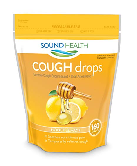 SoundHealth Honey Lemon Cough Drops, Lozenge, Cough Suppressant, 160 Count Single Bag