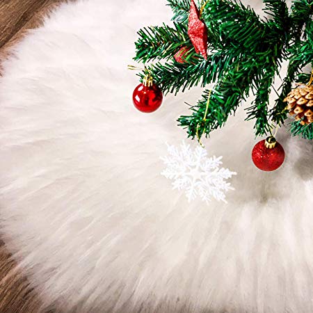 Tatuo White Faux Fur Christmas Tree Skirt Snow Tree Skirts for Christmas Holiday Decorations (100 cm)