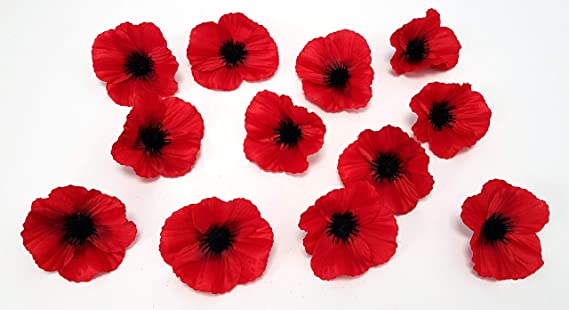 Sincere Set of 12 Artificial Red Poppy Flower Heads - 9cm - Remembrance Flowers