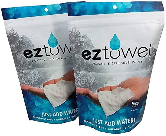 Pack of 2 Bags of EZ-Towels with (2) Travel Tubes That Hold 10 from Package of 50 Pieces