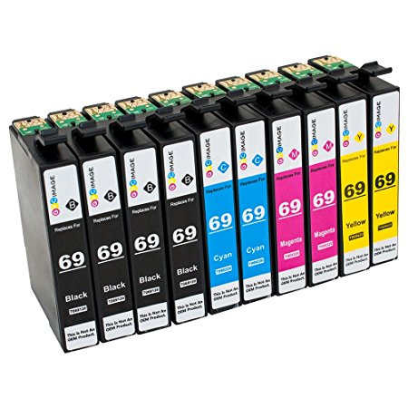 GPC Image 10 Pack Compatible Ink Replacement for Epson 69 (4 Black, 2 Cyan, 2 Magenta, 2 Yellow) for use in Epson WorkForce 30 500 310 1100 Stylus NX415 NX515 C120 CX9400 CX8400 NX215 NX305 Printers