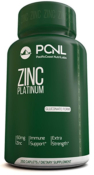 PacificCoast NutriLabs 50mg Zinc Gluconate (chelated) supplement, Best for Acne & Boost Immune Support, Easy to Swallow for Kids and Children, Free Ebook, 250 Tablets, With 100% Money Back Empty Bottle Guarantee