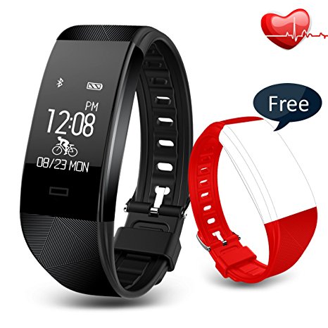 Fitness Tracker iLEPO IP67 Waterproof Bluetooth Smart Bracelet with Heart Rate Monitor Sports Wristband for Pedometers Activity Trackers Call Message Reminder for Android and iOS Black