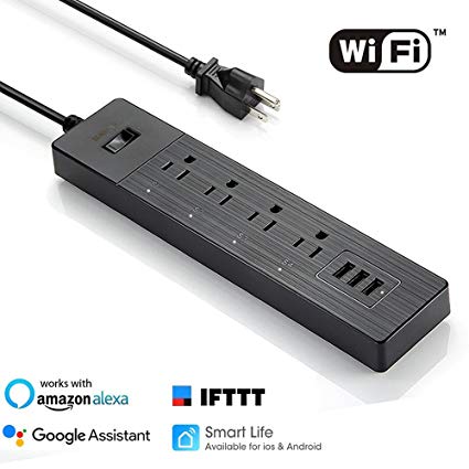 Wifi Smart Power Strip, Compatible with Alexa/Google Home, SENDOW Surge Protector Power Socket 4 AC Outlets 3 USB Ports Overload Switch Charging Station with Timer Wireless Voice Remote Control