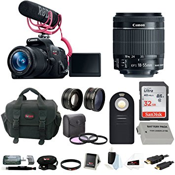 Canon Rebel T5i Video Creator Kit with 18-55mm Lens, Rode VIDEOMIC GO and Sandisk 32GB SD Card  Canon Rebel DSLR Gadget Bag   Accessory Bundle