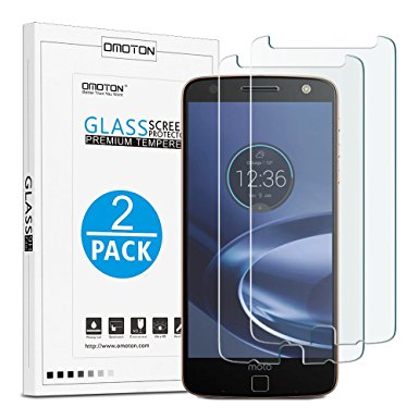 OMOTON Moto Z Force Droid Screen Protector [2 PACK]- [9H Hardness] [Crystal Clear] [Bubble Free] Tempered Glass Screen Protector for Motorola Moto Z Force Droid,