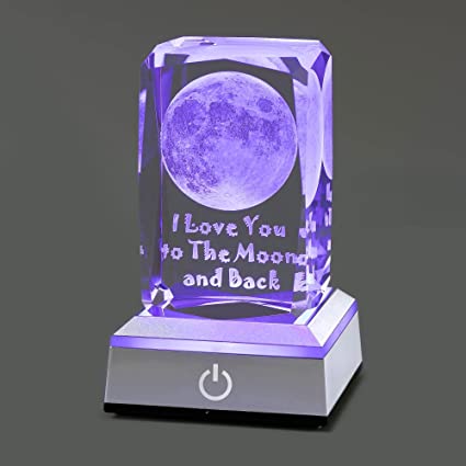 hochance 3D Moon Crystal with LED Colourful Light Base,Valentines Gifts for Her Girlfriend Wife Mom Women，Birthday Presents Lamp Thanksgiving Anniversary Funny Night Light