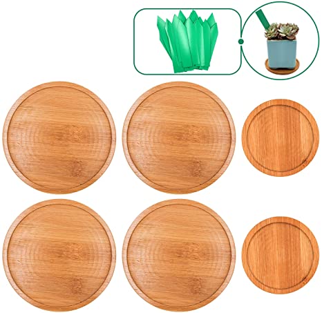 6Pcs Bamboo Round Plant Saucer, with 50 Pcs Plant Labels, 2.5, 4.7 Inch Durable Plant Drip Tray Saucers Flower Pot Set Round Pallets for Indoor Outdoor Garden (2.5 Inch 2Pcs, 4.7 Inch 4Pcs)