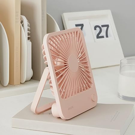 JISULIFE Desk Fan Battery Rechargable Fan，4500mAh 180°Foldable Portable Personal Fan, 4 Speeds Adjustable Long Battery-life for Home Office Travel Outdoor Gifts for Women Men-Pink