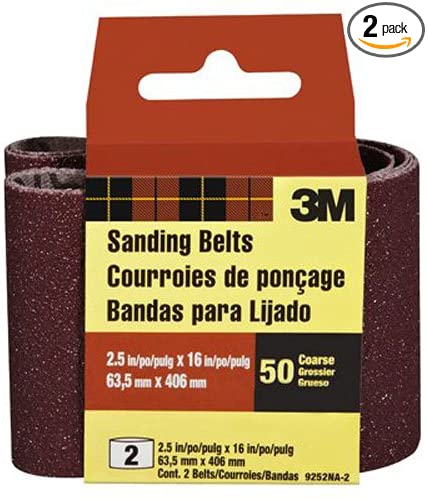 3M Heavy Duty Power Sanding Belts, 2.5-in by 16-in, 50 Coarse Grit, 2-pack