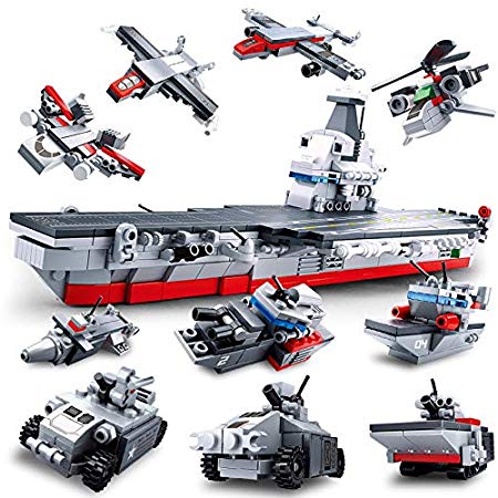 SlubanKids Creative Building Blocks Set | Imaginative Indoor Games Toys for Kids | Mega Army Aircraft Carrier, Mega Fighter Set and More (Aircraft Carrier 10 in 1)