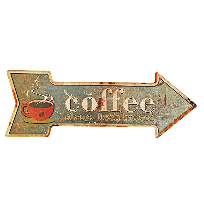 NEW DECO Coffee Metal Tin Sign with Rustic Retro Arrow Decorative Sings for Cafe Pub 16.9x6 inches