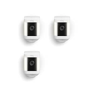 Ring Spotlight Cam Plus, Battery | Two-Way Talk, Color Night Vision, and Security Siren (2022 release) | 3-pack, White