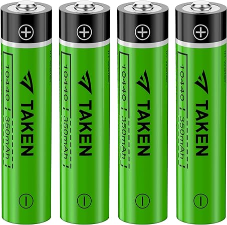 Taken 10440 Lithium ion Batteries, 4 Pack Rechargeable 3.7v Battery for Flashlight