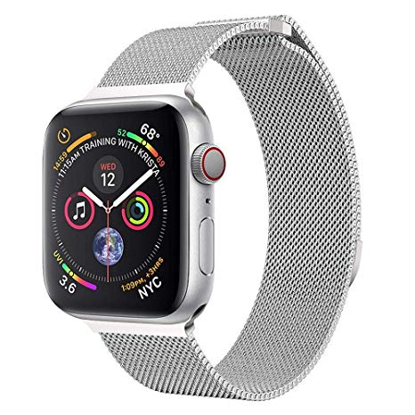 Inozama Sporty Band Compatible with Apple Watch, Milanese Loop Stainless Steel Magnetic Clasp Metal Replacement Band for iWatch Series 1 Series 2 Series 3 Series 4 (38MM MPC Silver)