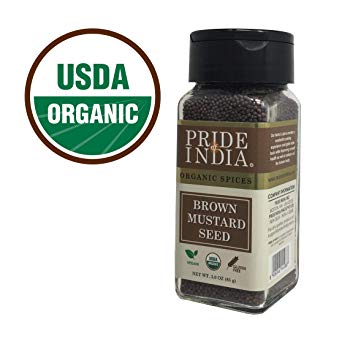 Pride Of India - Organic Brown Mustard Seed Whole- 3 oz (85 gm) Dual Sifter Jar- Authentic Indian Vegan Spice- Best for Pickles, Sausages- BUY 1 GET 1 FREE (MIX AND MATCH - PROMO APPLIES AT CHECKOUT)