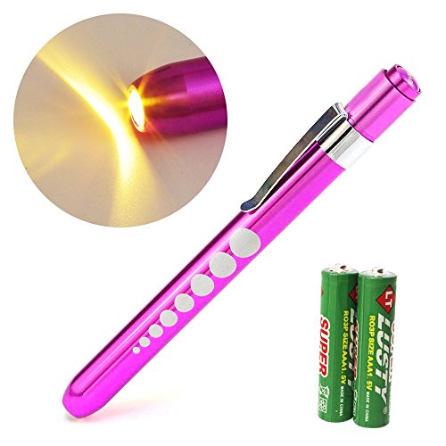 Zitrades Nursing Penlight Reusable Medical LED Pen Light Warm White Purple Color for Nurses Doctors with Pupil Gauge Free Battery