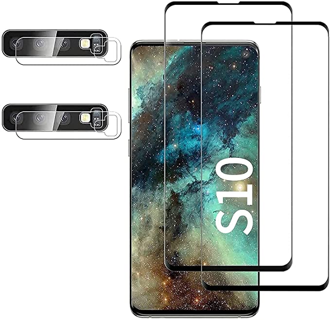 [2 2 Pack] Galaxy S10 Screen Protector, 9H Tempered Glass Include a Camera Lens Protector,Ultrasonic Fingerprint Compatible,HD Clear,3D Curved for Samsung S10 Glass Screen Protector