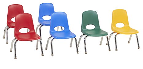 ECR4Kids School Stack Chair, Chrome Legs with Nylon Swivel Glides, Assorted