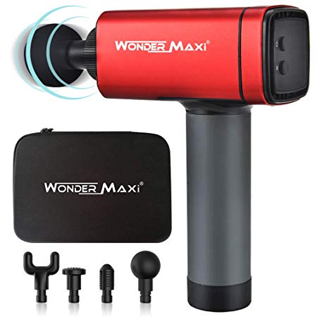 Massage Gun Portable Massage Gun Quietes Device Deep Muscle Fascia Tissue Massage Gun with Carry Case 4 Speed Levels Settings 4 Heads for Activities Lovers Professional Muscle Relieves Red