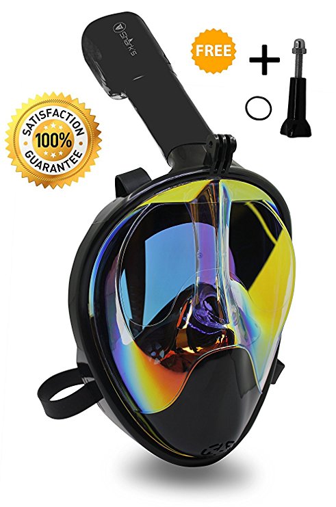 Snorkel Mask Full Face- EasyBreath - 180⁰ Panoramic Seaview - Rainbow Mirror Lenses HD - Design Scuba Mask - Anti-Leak & Anti-Fog - Adjustable Silicone Straps