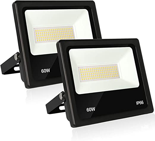 Hykolity 2 Pack 60W LED Flood Light, 6600lm Super Bright Security Lights, Waterproof Outdoor Flood Light, 5000K Daylight White Floodlight for Yard, Garden, Playground