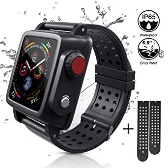 ADDSMILE Waterproof Case Compatible with Apple Watch Series 3 42mm with Built-in Screen Protector and 3-Size Watch Strap Bands Black