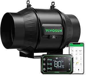 VIVOSUN AeroZesh T6 Inline Duct Fan, Quiet 6" 408 CFM Ventilation Exhaust Fan w/EC Motor and GrowHub E42A Temperature Humidity WiFi-Controller