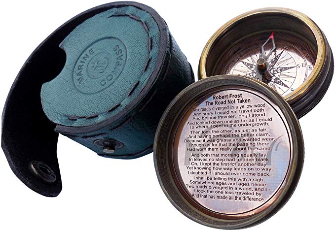 MAH ''Robert Frost Poem'' Engraved Antiquated Finish Brass Compass with Case. C-3013