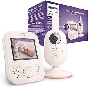 Philips Avent Babyphone vidéo Advanced, 100% privé et sécurisé avec caméra et Audio, Corail/crème, écran de 2,8", Zoom x 2, Vision nocturne, Audio bidirectionnel, berceuses (modèle SCD881/26)