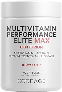 Codeage Multivitamin Performance Elite Max - Essential Vitamins for Athletes - Resveratrol, Citrus Bioflavonoids, Bovine Liver, Heart, Marrow, Wild Blueberry, Muscadine Grape, Pantethine - 90 Capsules