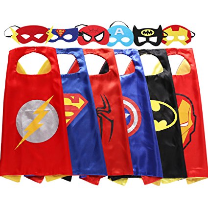 Zaleny Superhero Dress Up Costumes 6 Satin Capes with Felt Masks